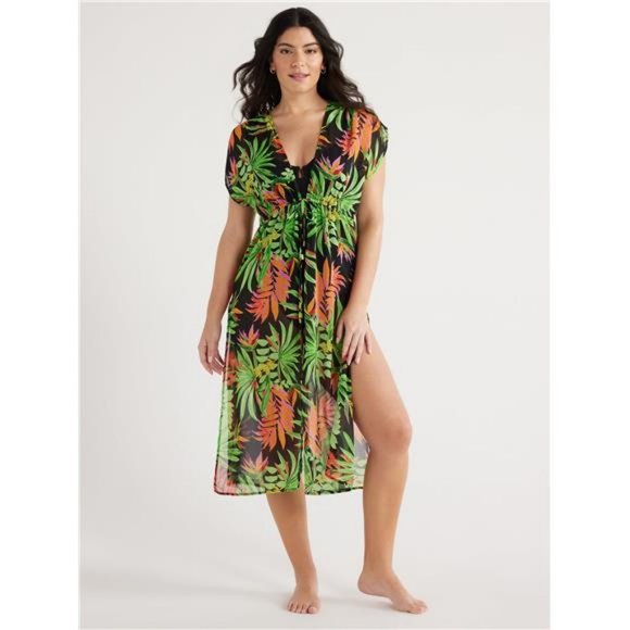Women's and Plus Tropical Caftan Coverup - Picture 1 of 4